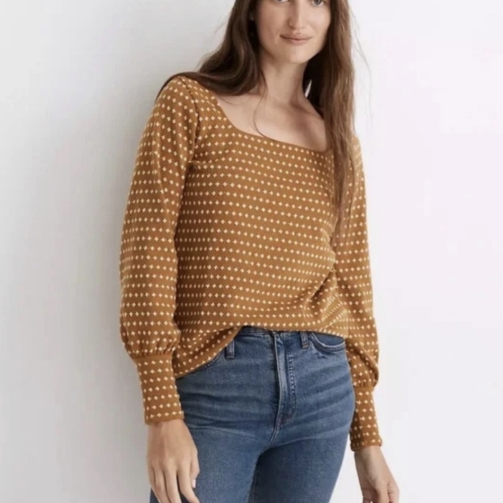 Madewell Floral Jacquard Square-Neck Top Women's Size Small Yellow Gold NB539